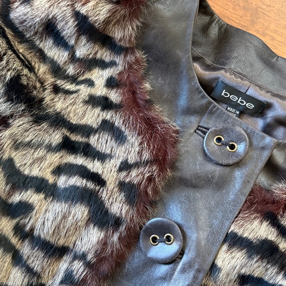 Bebe Animal Print Fur cropped jacket - Picture 3 of 7